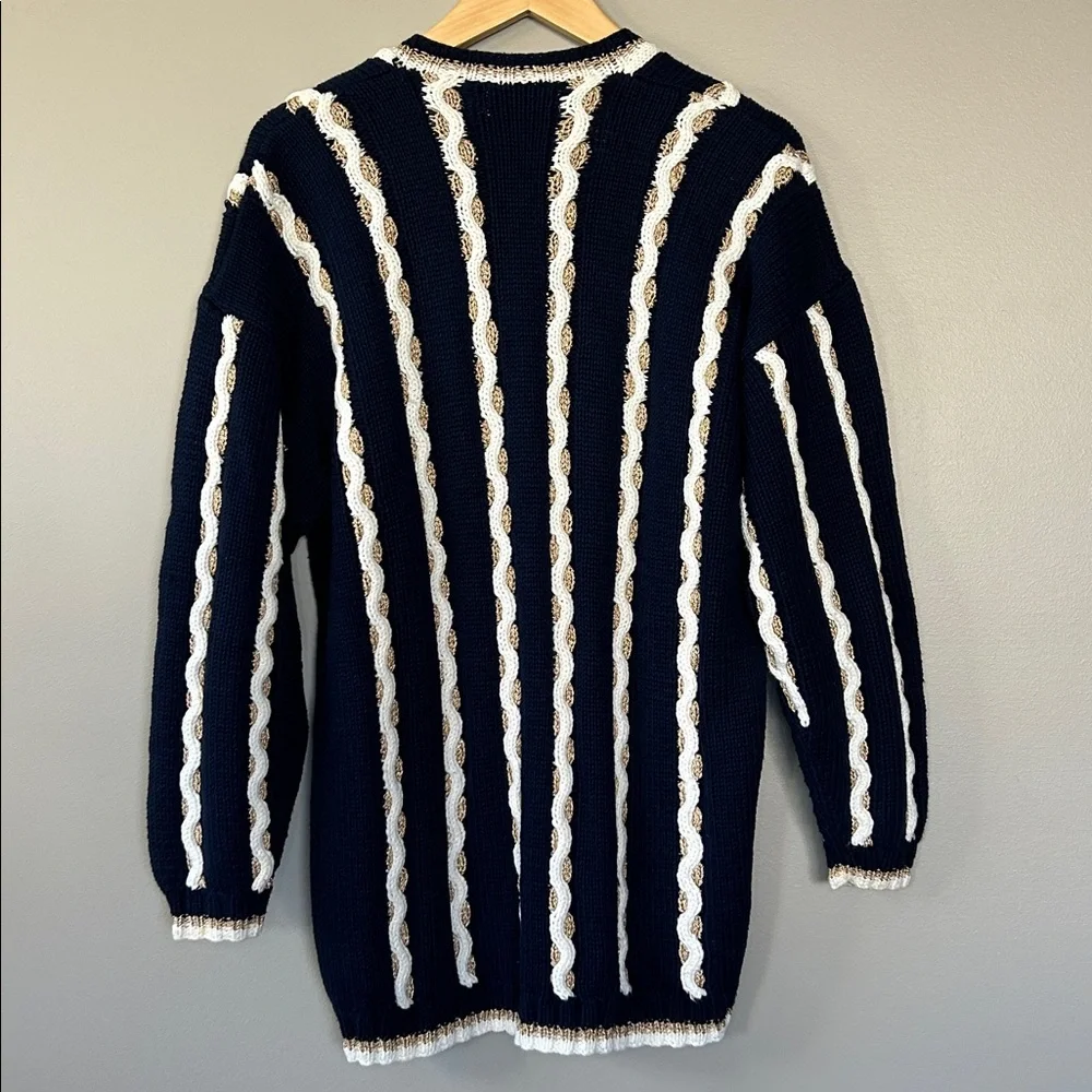Vintage Marisa Christina Cardigan Size Medium Navy‎ Blue Gold White Nautical